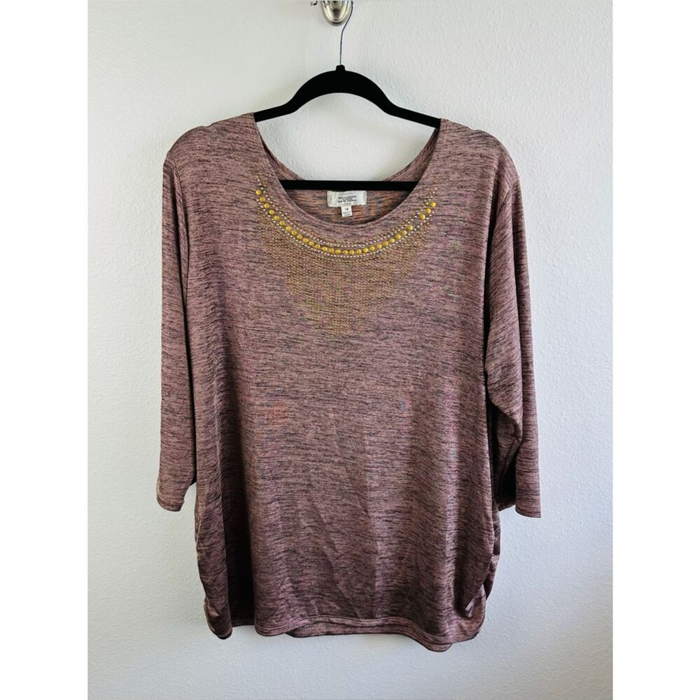 Shannon Ford Pink Gray Gold Embellished Top Flaw Size 1X